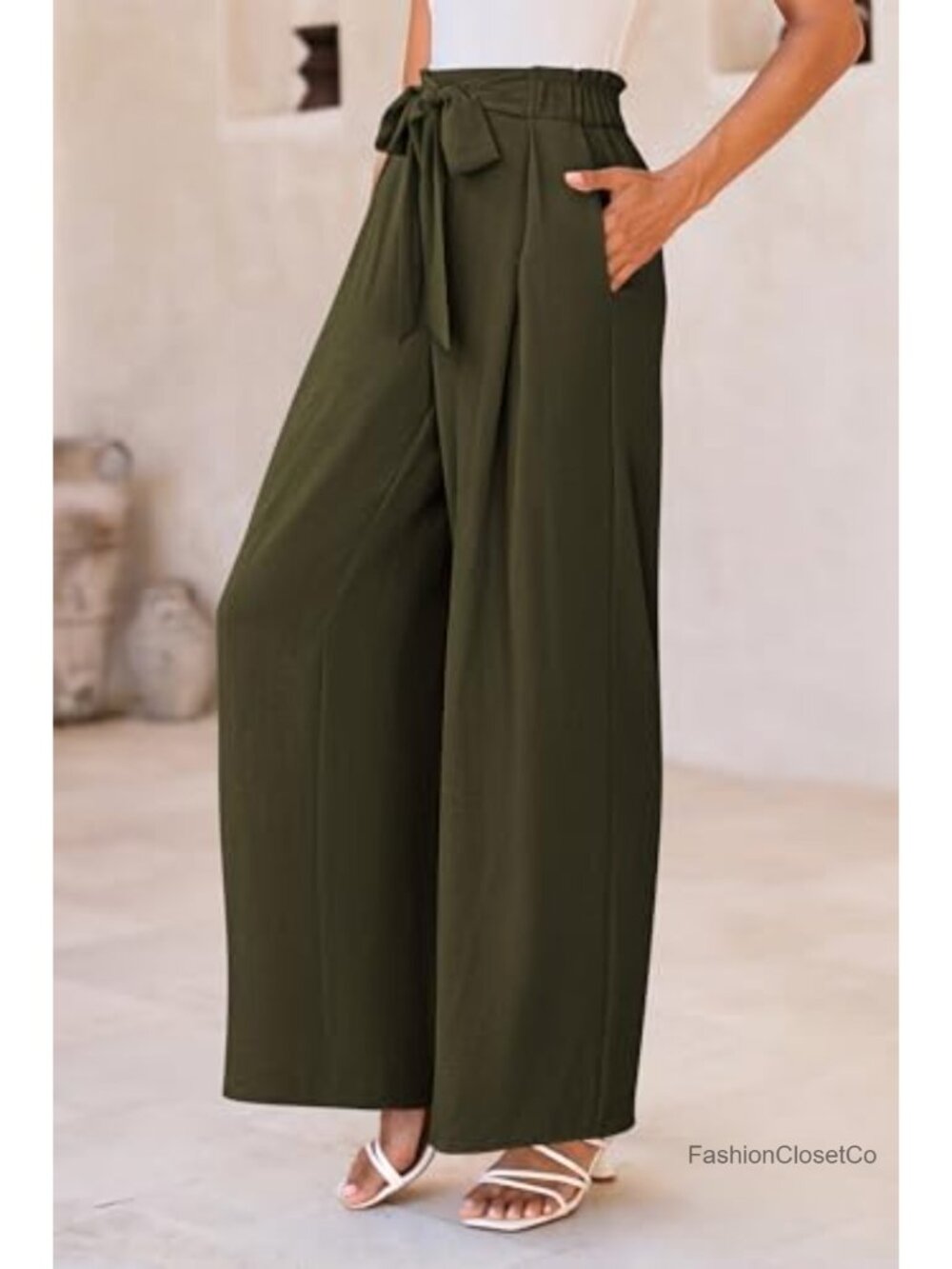 Women's Wide Leg Palazzo Trousers High Waisted Elastic Work Pants - Picture 3 of 6